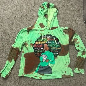 Neon Green hoodie with a beautiful black women w/ empowerment words& red designs